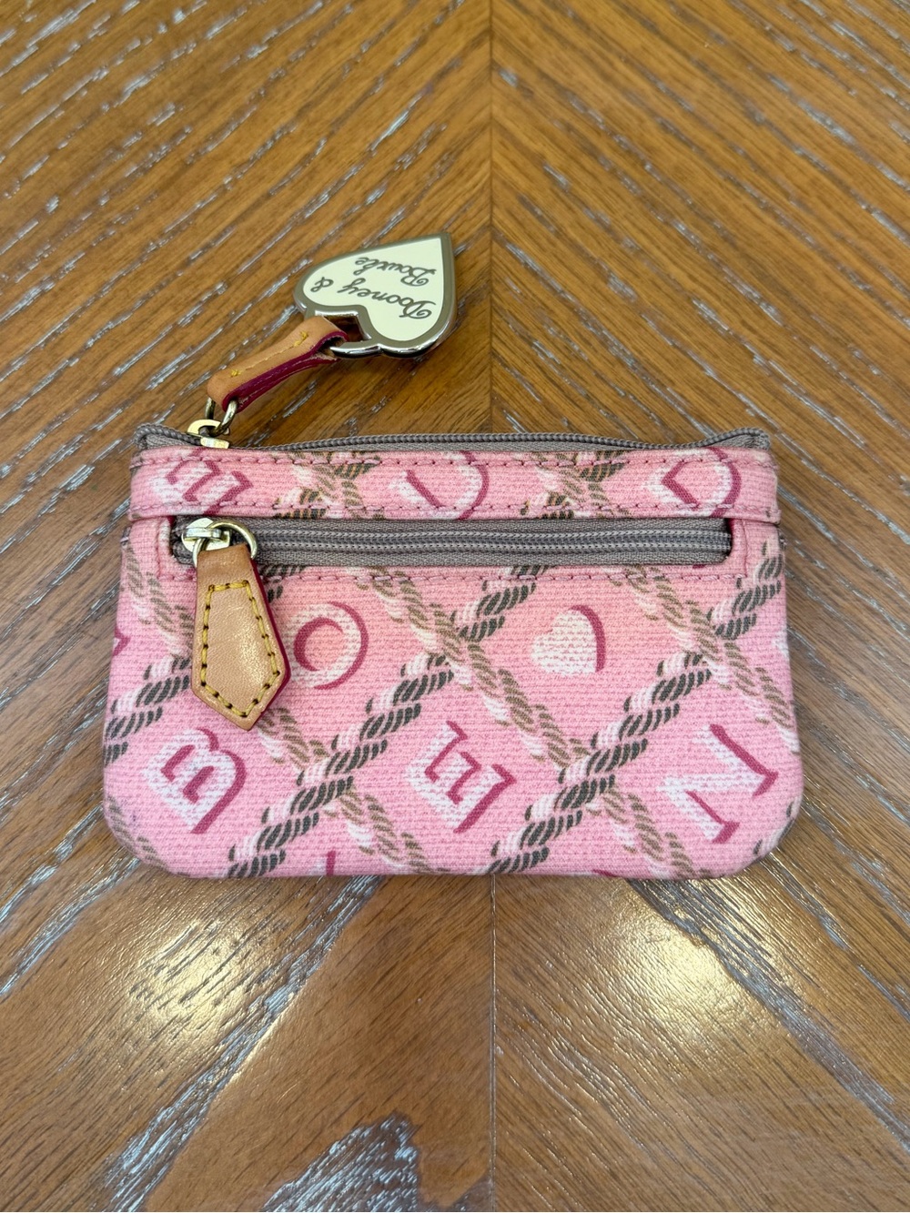 Dooney & Bourke Pink Monogram Heart Coin Purse Pouch Wallet RARE